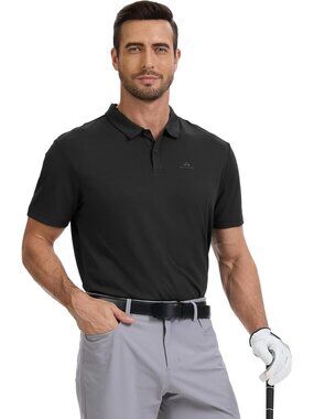 Men's 1-blackUPF 50+ Golf Polo Quick Dry Moisture Wicking Work Tees Fit Shirt